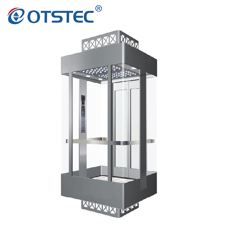 电梯安全电梯全景玻璃大容量钛不锈钢乘客电梯